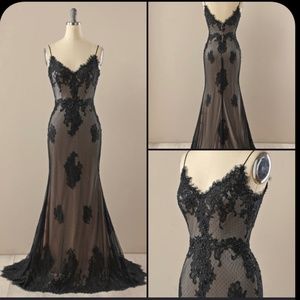 NWT Zapaka Black V Neck Beaded Prom Dress